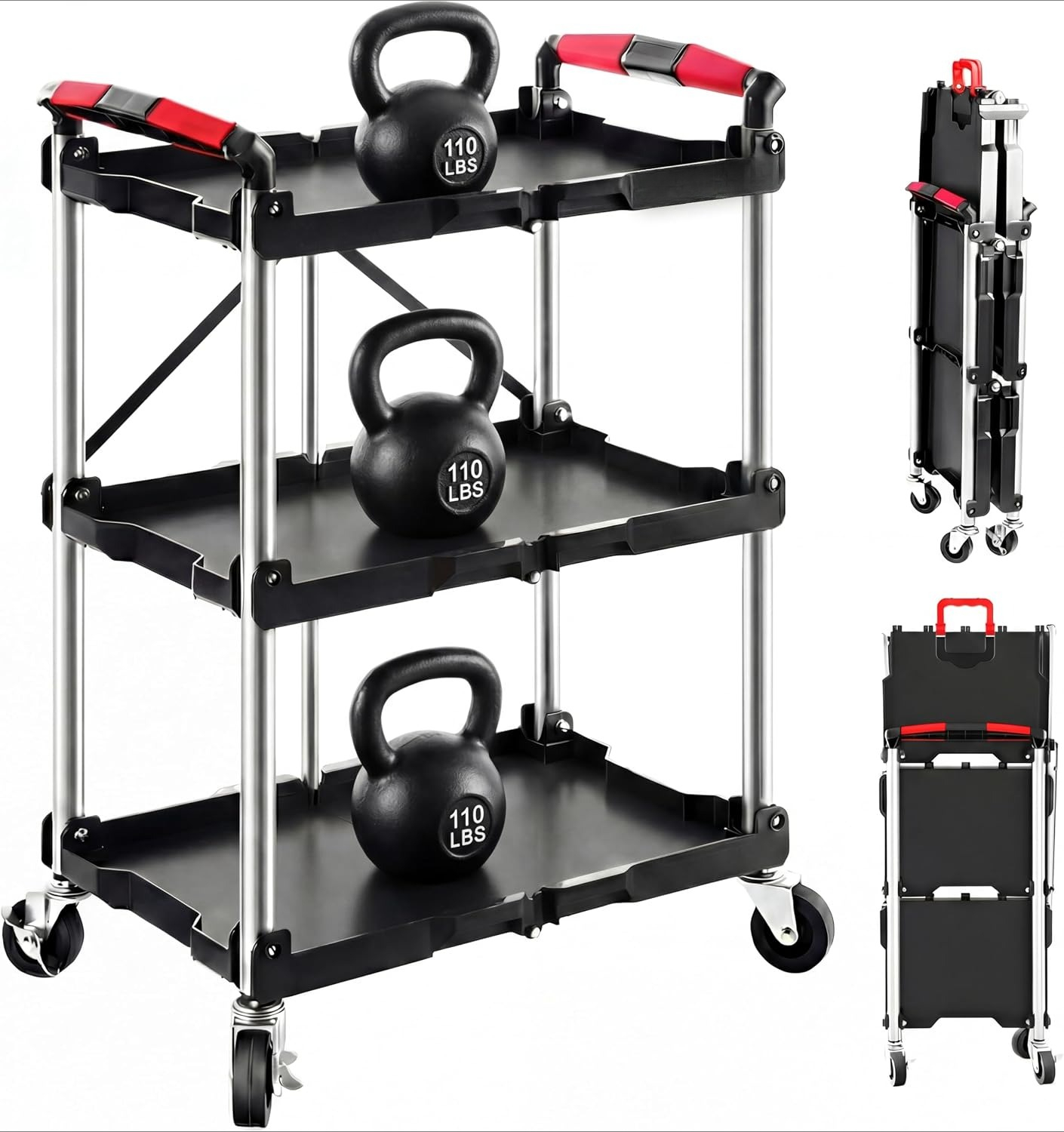 Home Improvement Help - 3-Shelf Foldable Rolling Utility Service Cart